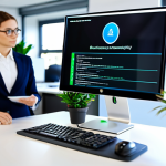 Modern Office Security**

A businesswoman in a fully clothed, modest business suit is working at a computer in a bright, modern office. The computer screen displays a two-factor authentication prompt. Background includes blurred colleagues and office plants. Safe for work, appropriate content, fully clothed, professional attire, perfect anatomy, natural proportions, high quality, professional photography.

**