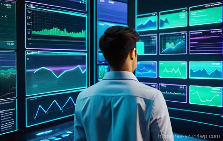 지식 공유 시스템에서의 데이터 분석 활용 - **Prompt 1 (Descriptive Analysis / Understanding Audience):**
    "A vibrant, eye-level shot of a fr...