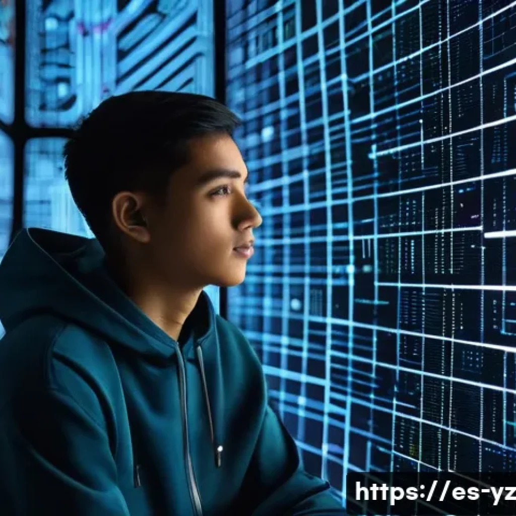 디지털 시대의 지식 공유 시스템 활용법 - **Prompt 1: Navigating the Digital Labyrinth of Information**
    "A young person, possibly a univer...